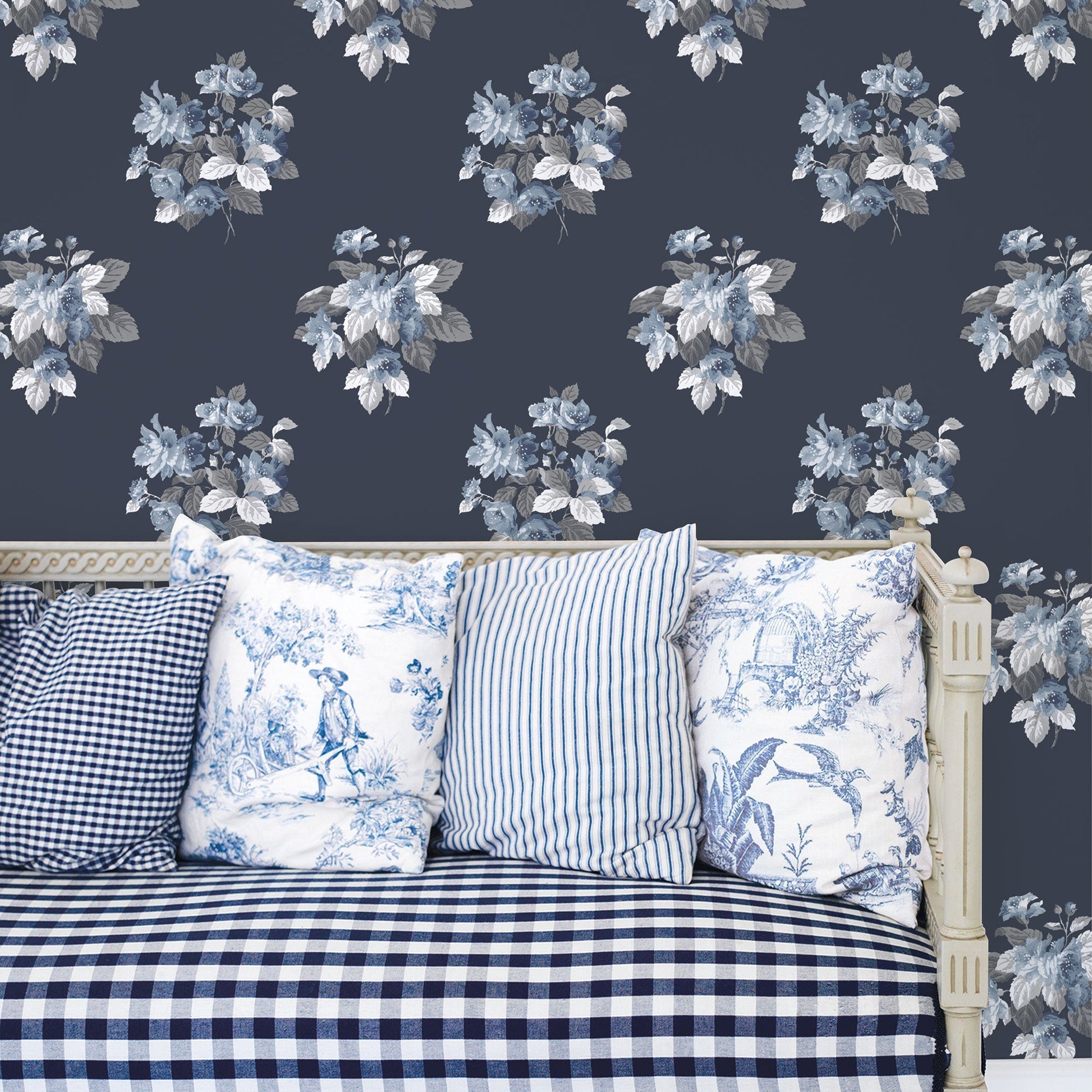 Classic Bouquet Navy Wallpaper from the Secret Garden Collection by Galerie Wallcoverings