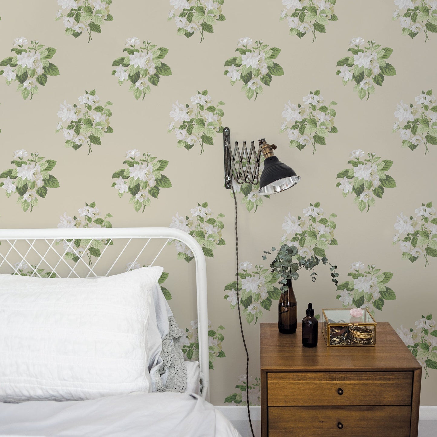 Classic Bouquet Taupe/Green Wallpaper from the Secret Garden Collection by Galerie Wallcoverings
