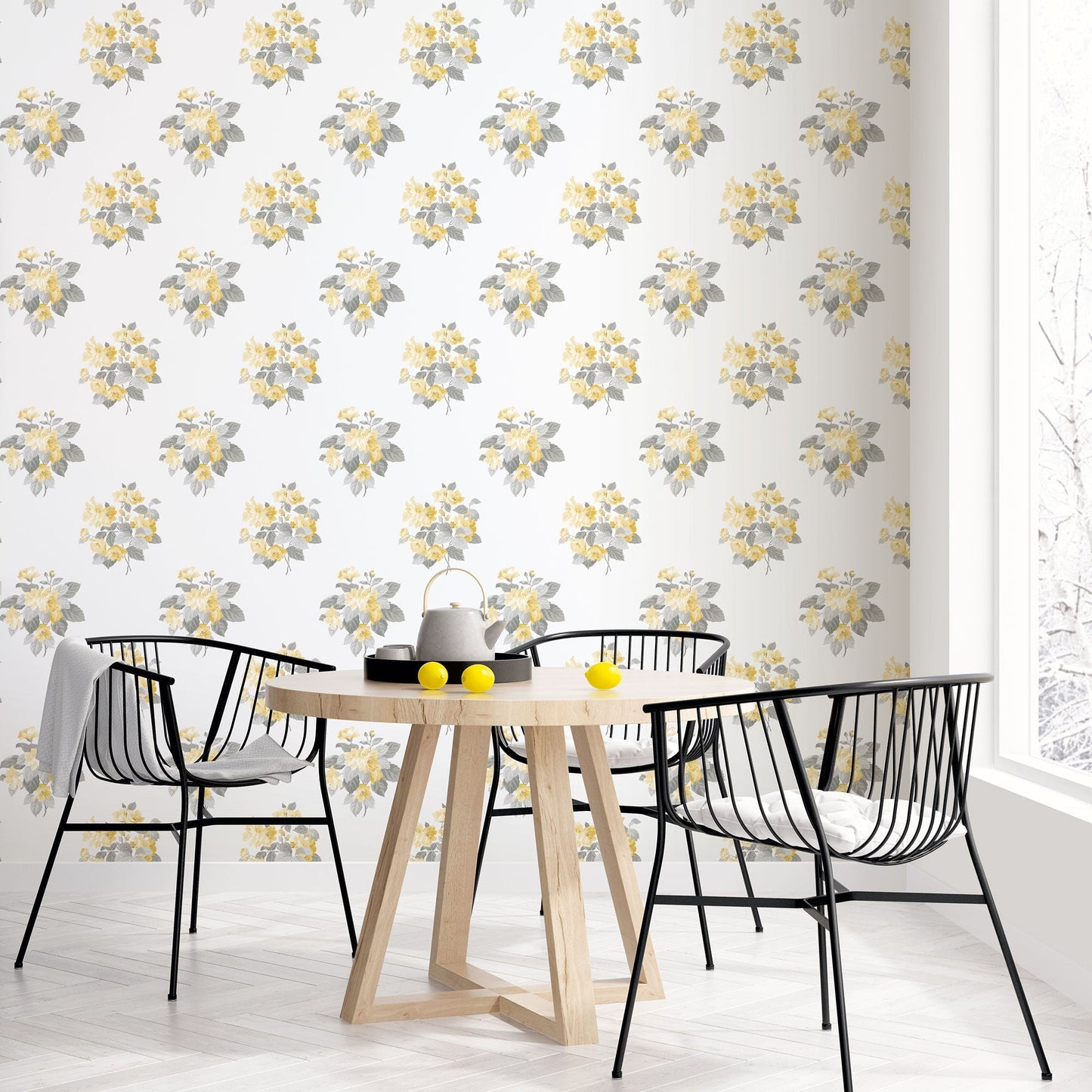 Classic Bouquet Yellow Wallpaper from the Secret Garden Collection by Galerie Wallcoverings
