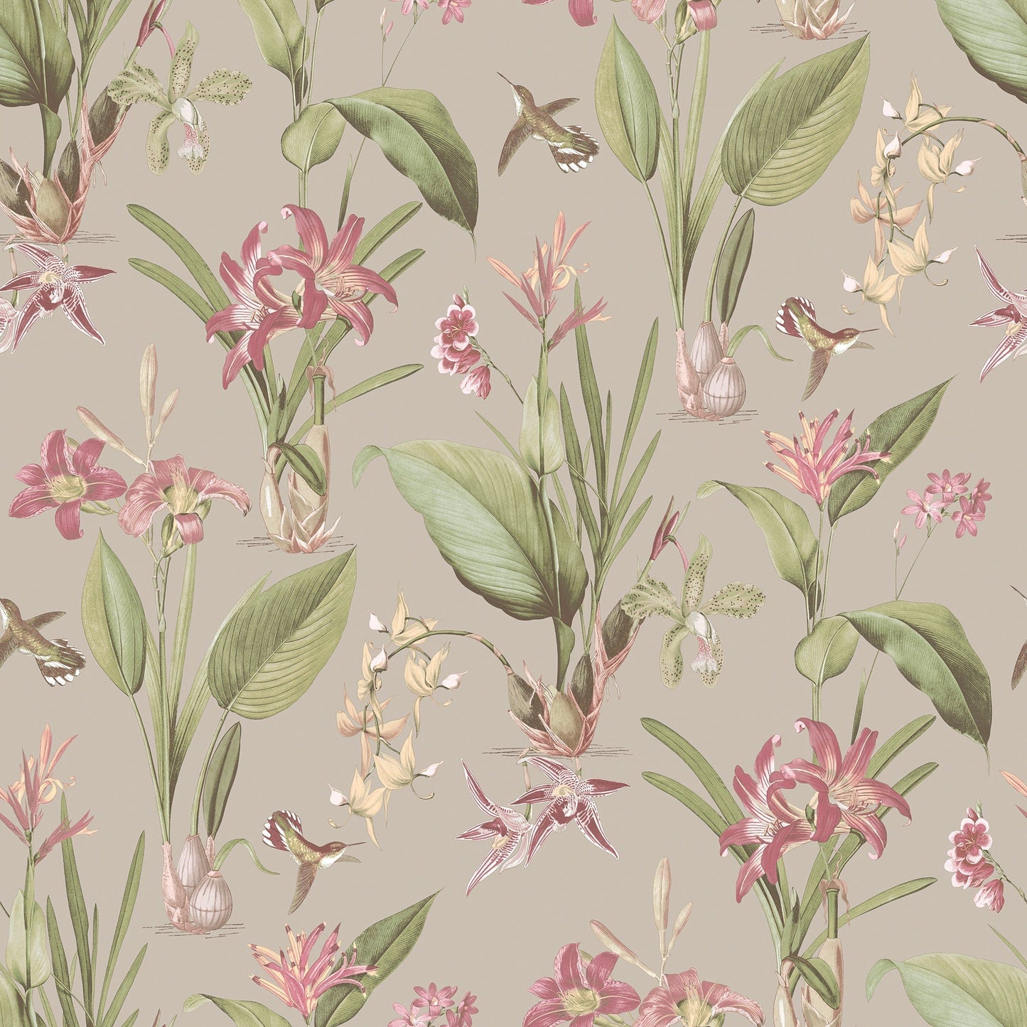 Cottage Botanical Taupe Wallpaper from the Secret Garden Collection by Galerie Wallcoverings