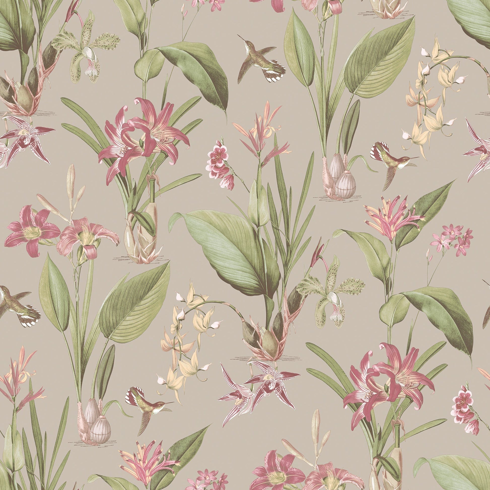 Cottage Botanical Taupe Wallpaper from the Secret Garden Collection by Galerie Wallcoverings