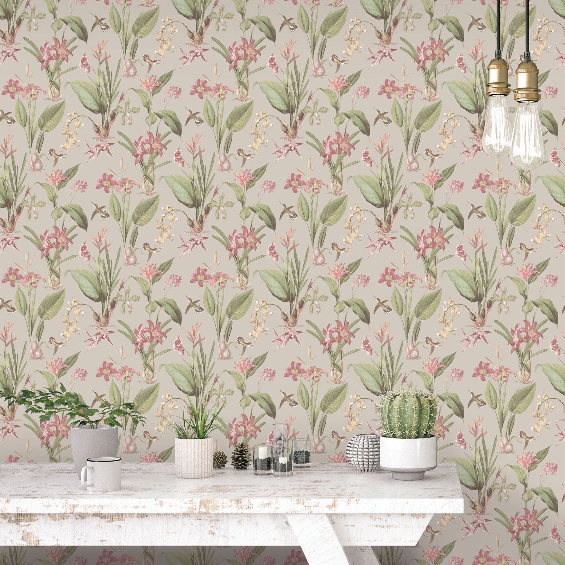 Cottage Botanical Taupe Wallpaper from the Secret Garden Collection by Galerie Wallcoverings
