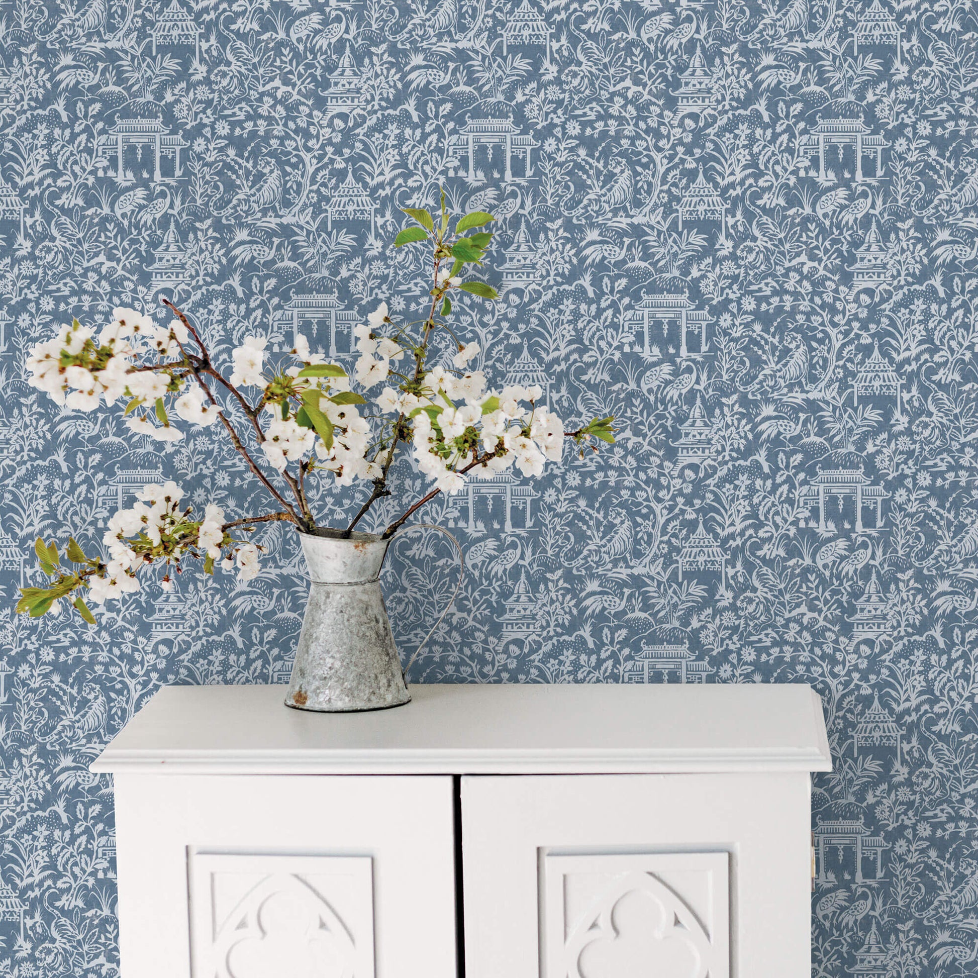 Garden Toile Blue Wallpaper from the Secret Garden Collection by Galerie Wallcoverings