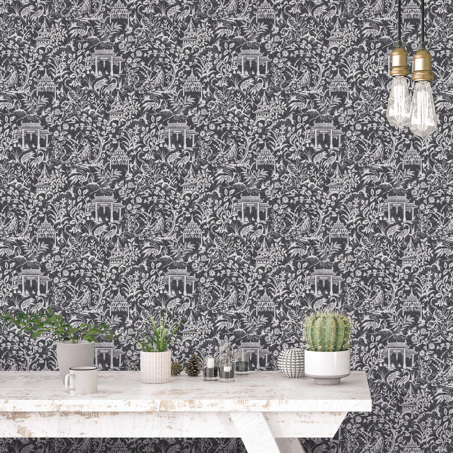 Garden Toile Black Wallpaper from the Secret Garden Collection by Galerie Wallcoverings