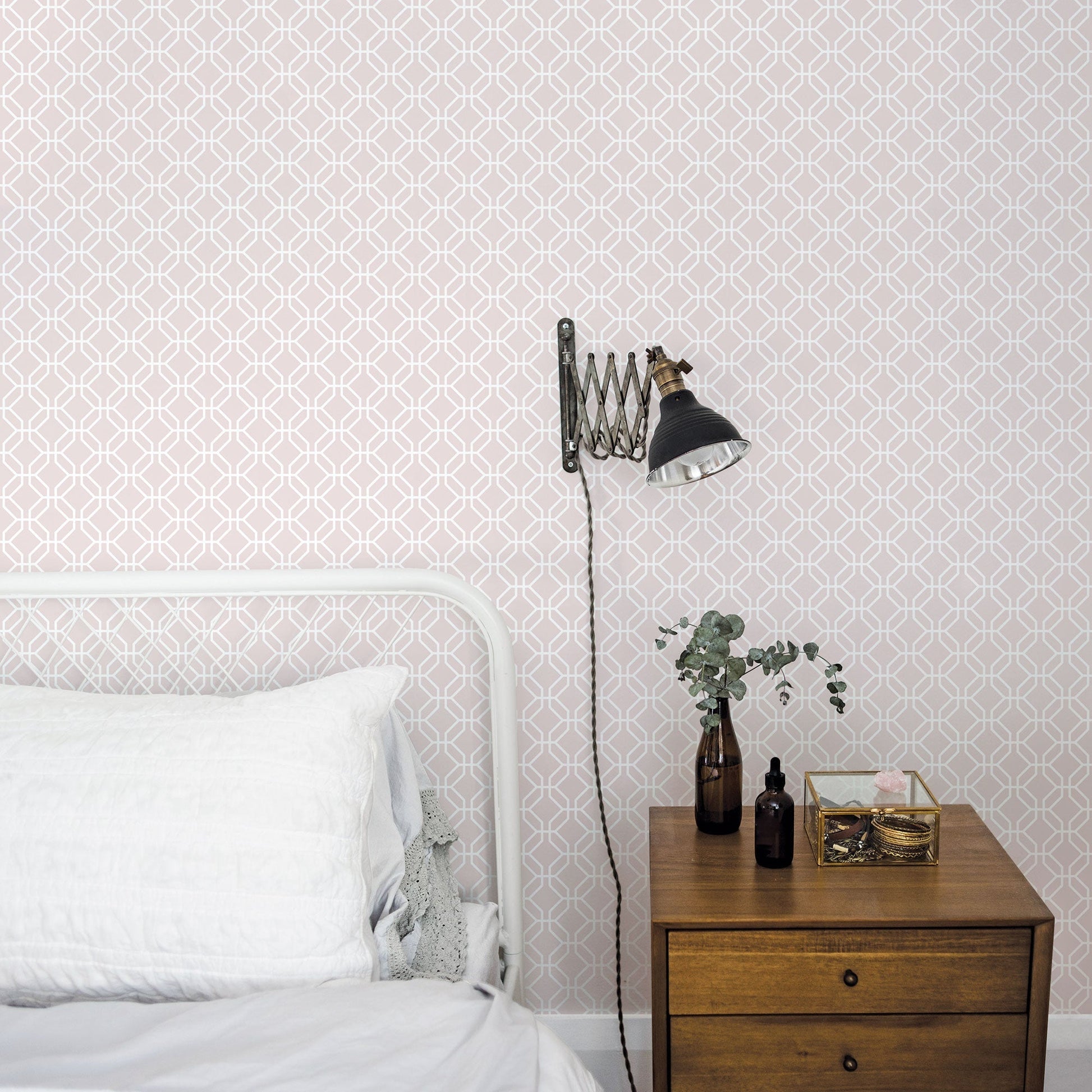 Trellis Negative Dusty Pink Wallpaper from the Secret Garden Collection by Galerie Wallcoverings