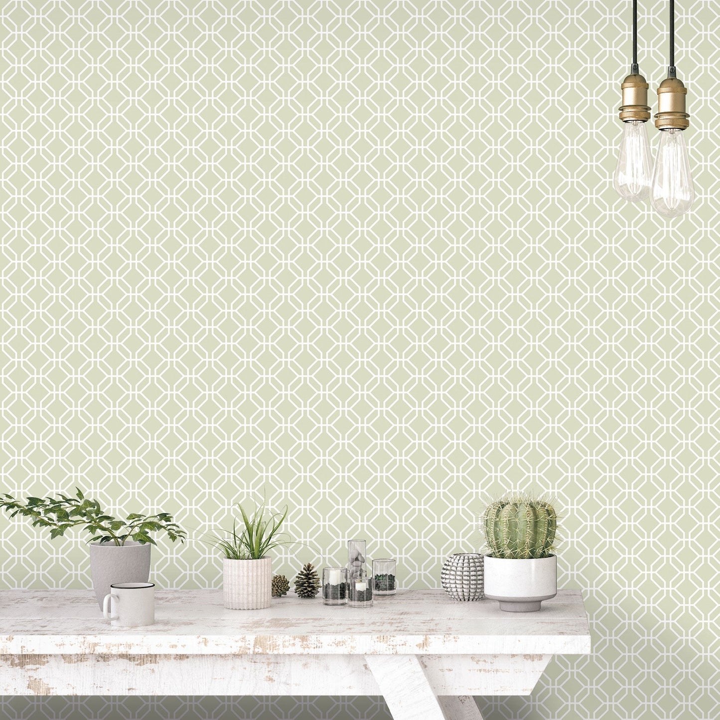 Trellis Negative Sage Green Wallpaper from the Secret Garden Collection by Galerie Wallcoverings