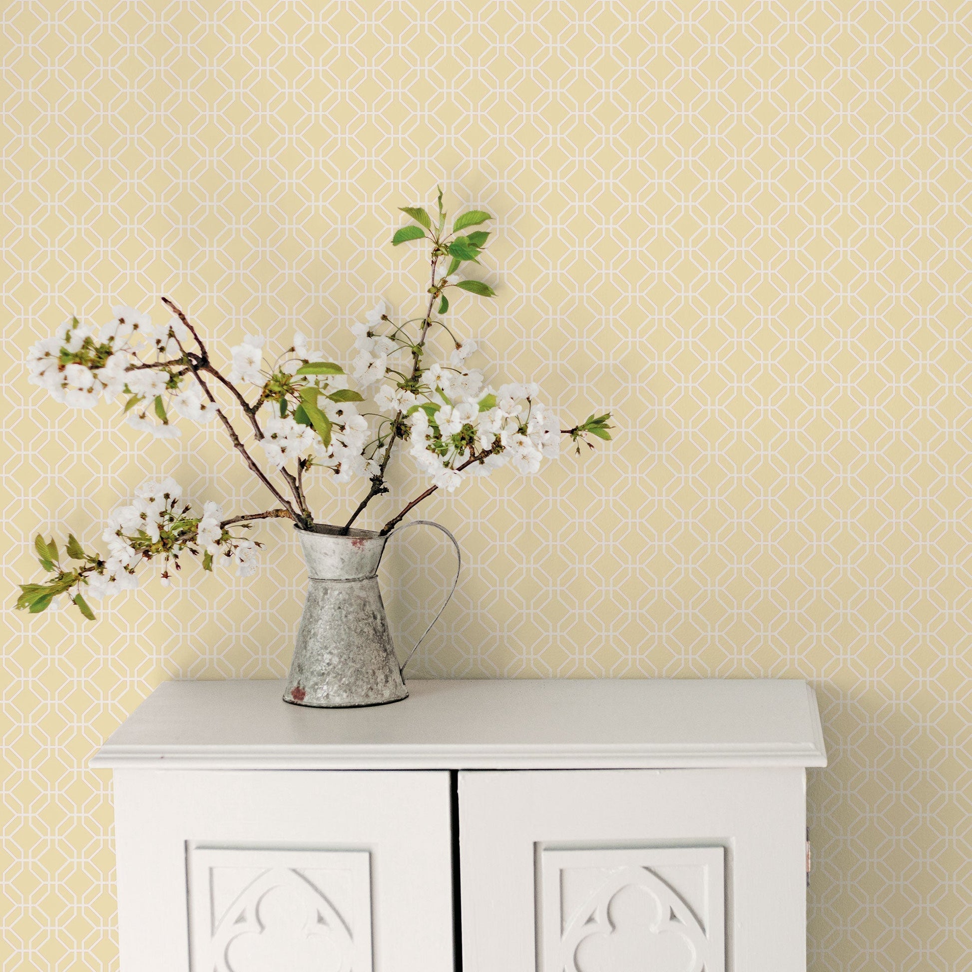 Trellis Negative Yellow Wallpaper from the Secret Garden Collection by Galerie Wallcoverings