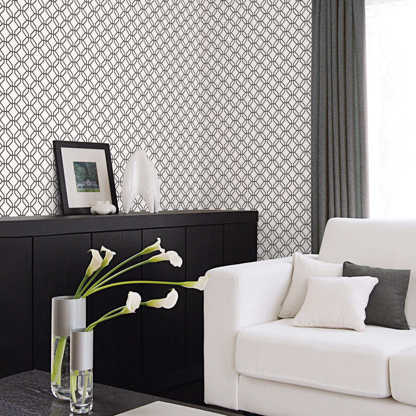Trellis Positive Black Wallpaper from the Secret Garden Collection by Galerie Wallcoverings