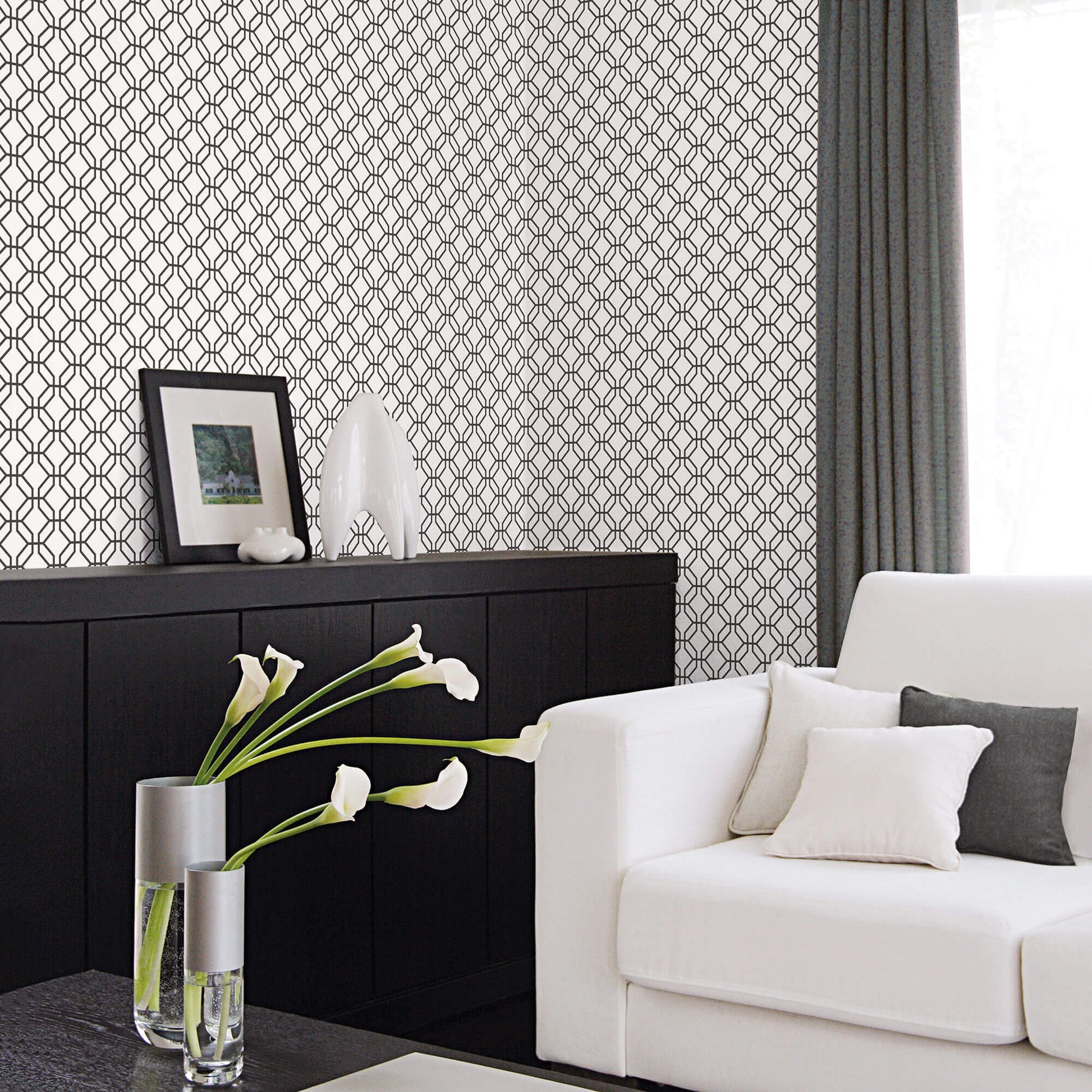Trellis Positive Black Wallpaper from the Secret Garden Collection by Galerie Wallcoverings