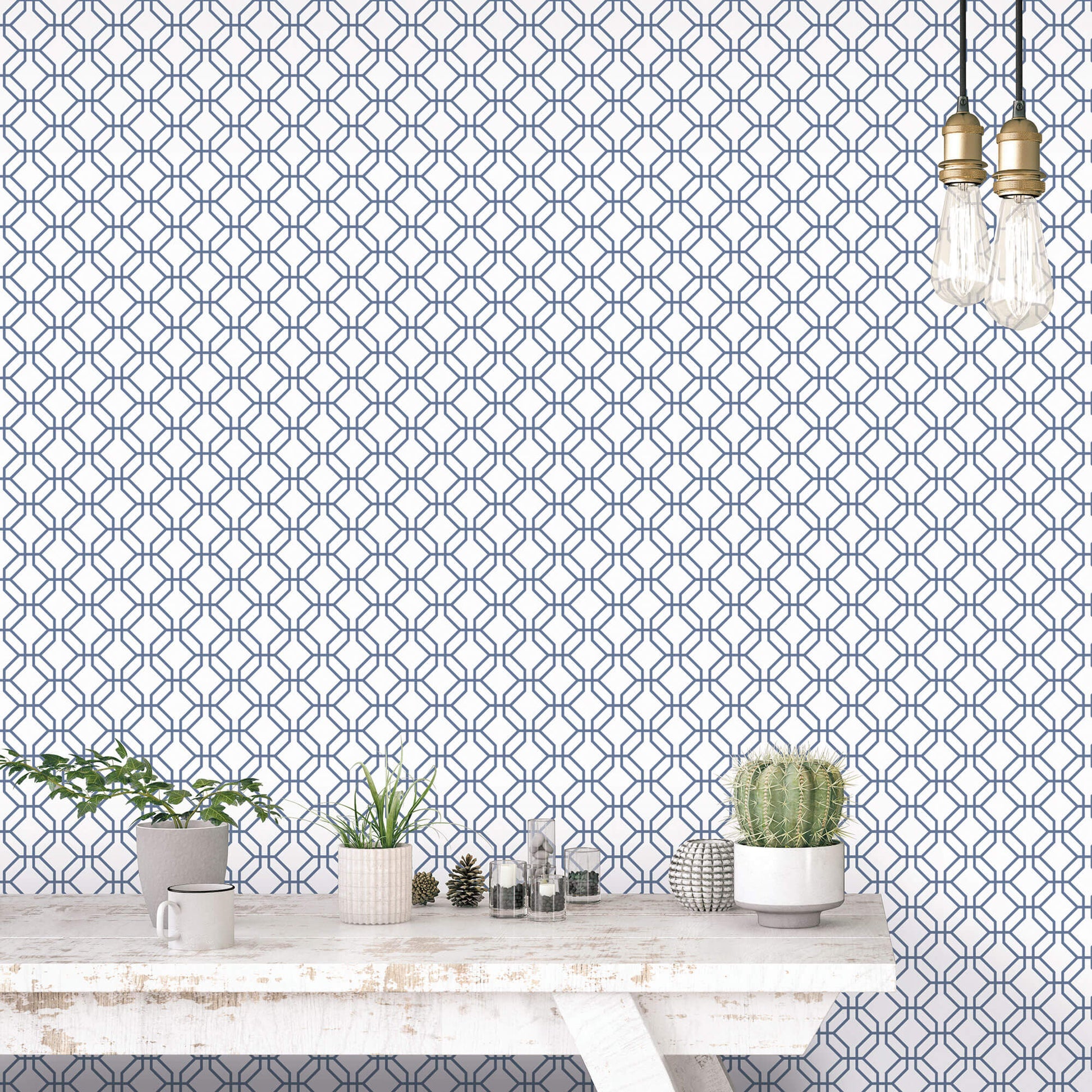 Trellis Positive Blue Wallpaper from the Secret Garden Collection by Galerie Wallcoverings