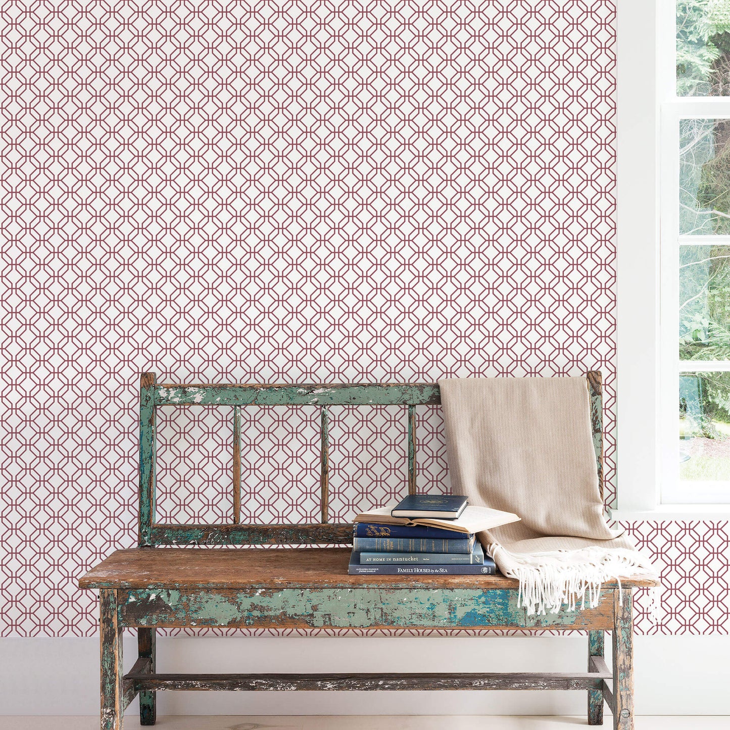Trellis Positive Cranberry Wallpaper from the Secret Garden Collection by Galerie Wallcoverings