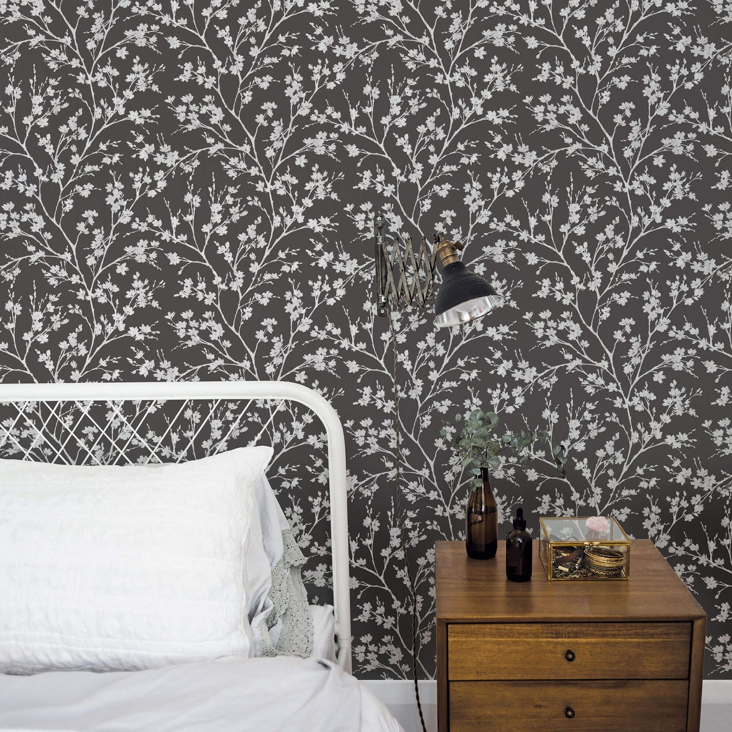 Wispy Branches Black Wallpaper from the Secret Garden Collection by Galerie Wallcoverings