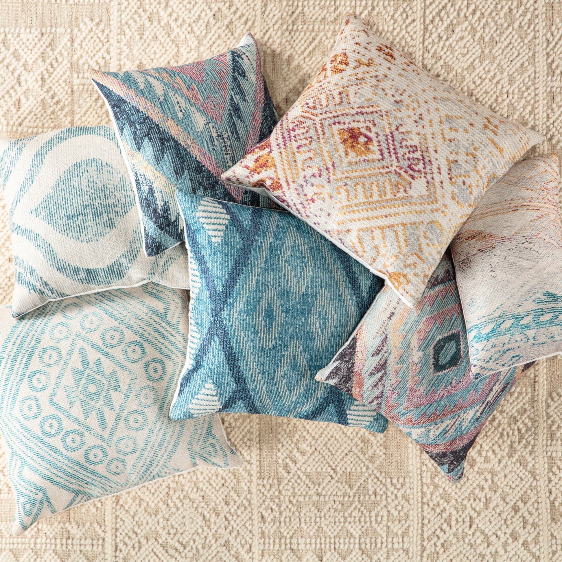 sadler indoor outdoor tribal blue white pillow by nikki chu 4
