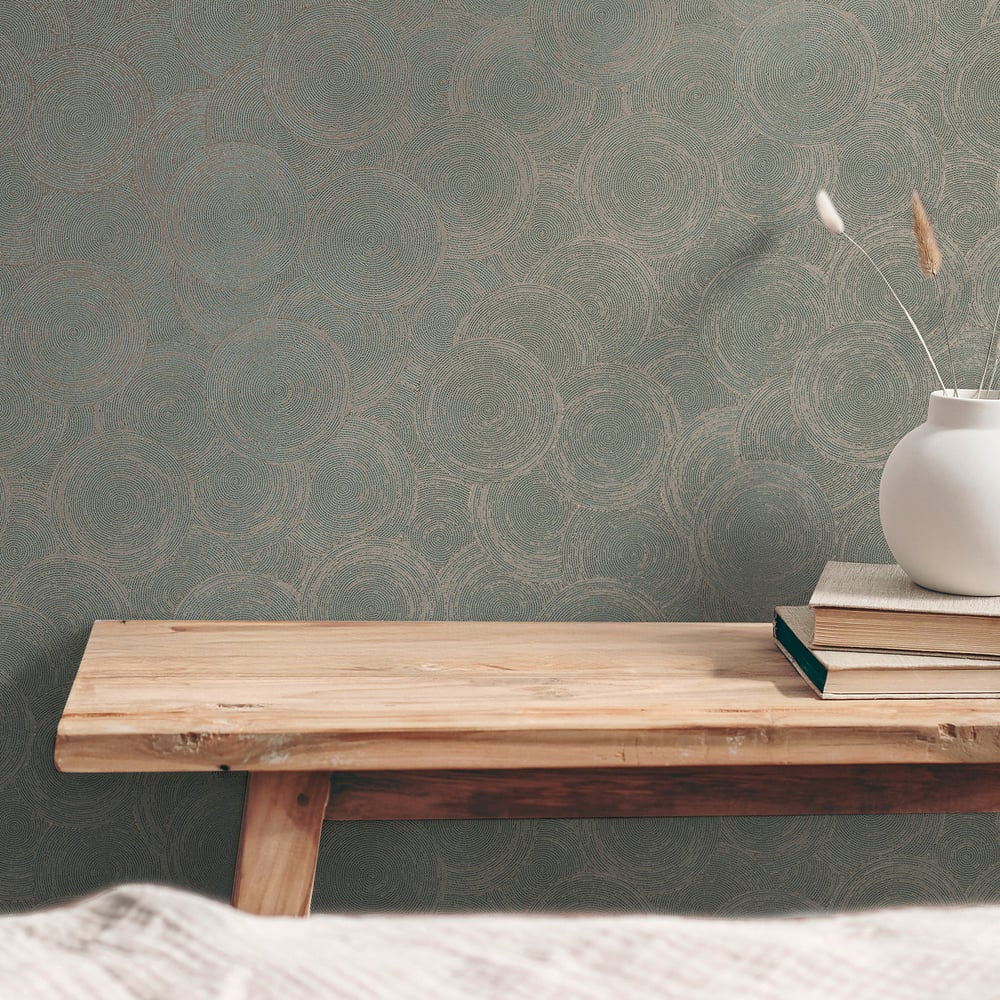 Hygge Home Stone Circles Motif In Green Galerie Wallcoverings Gg82130 3