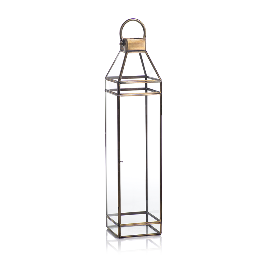 martino tall antique brass glass lantern by zodax in 6539 1