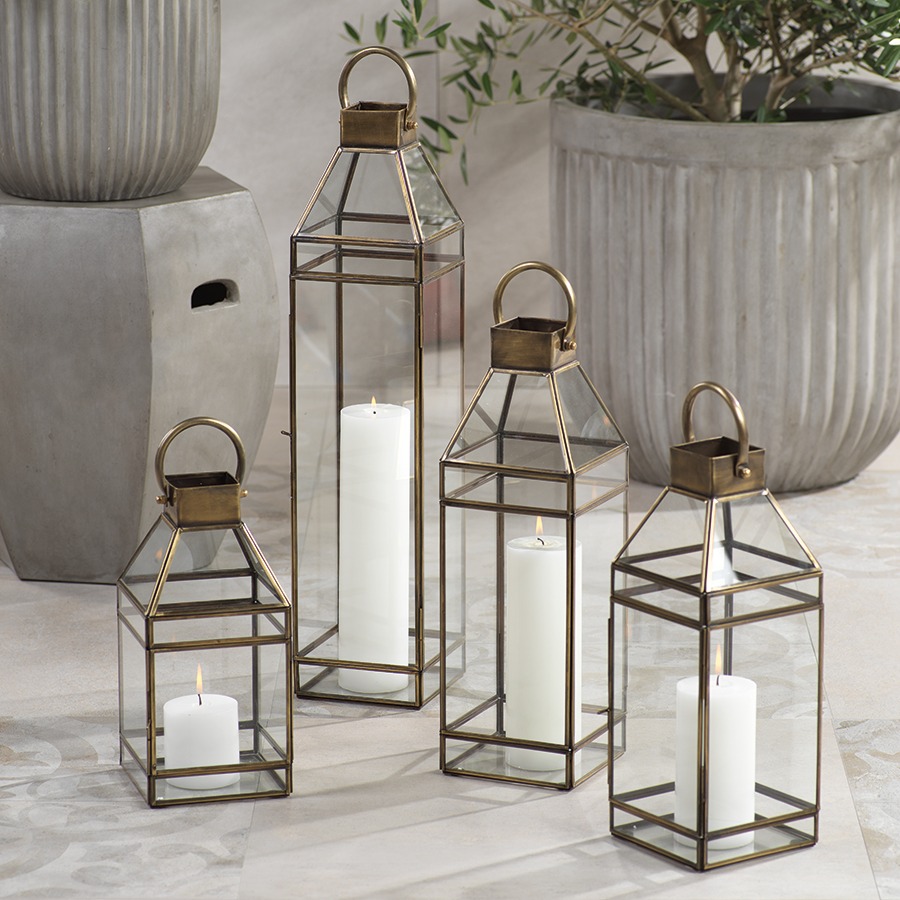 martino tall antique brass glass lantern by zodax in 6539 4