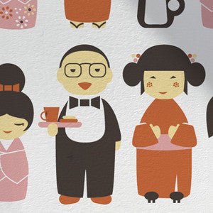 Kokeshi Wallpaper in Hummingbird design by Aimee Wilder