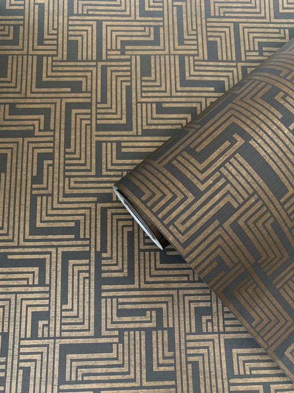 Geometric Wallpaper in Bronze/Black