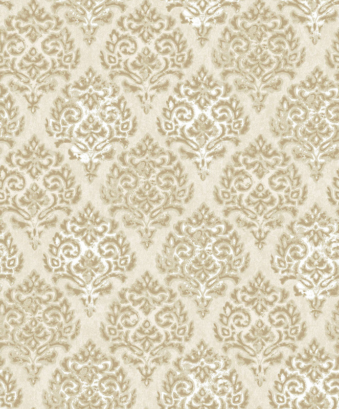 Modern Damask Mottled Wallpaper in Gold/Beige