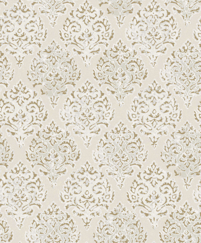 Modern Damask Mottled Wallpaper in Gold/Neutral