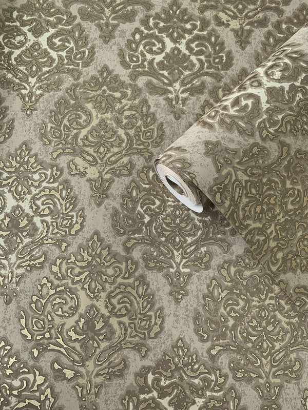 Modern Damask Mottled Wallpaper in Gold/Bronze
