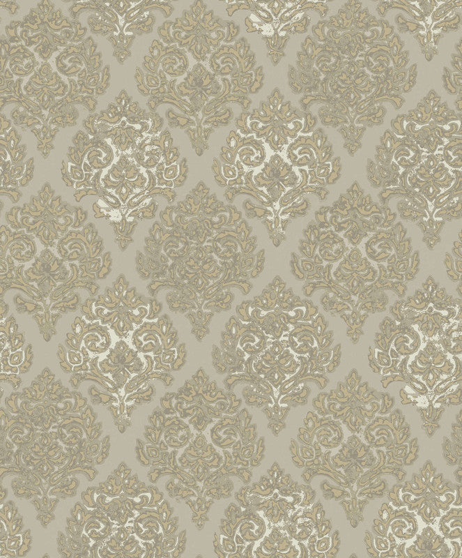 Modern Damask Mottled Wallpaper in Gold/Bronze