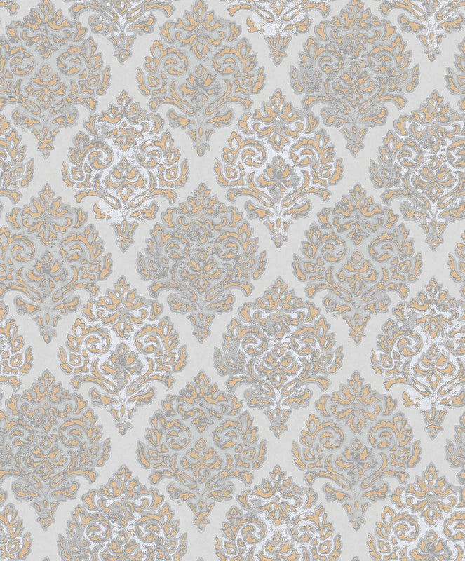 Modern Damask Mottled Wallpaper in Rose Gold