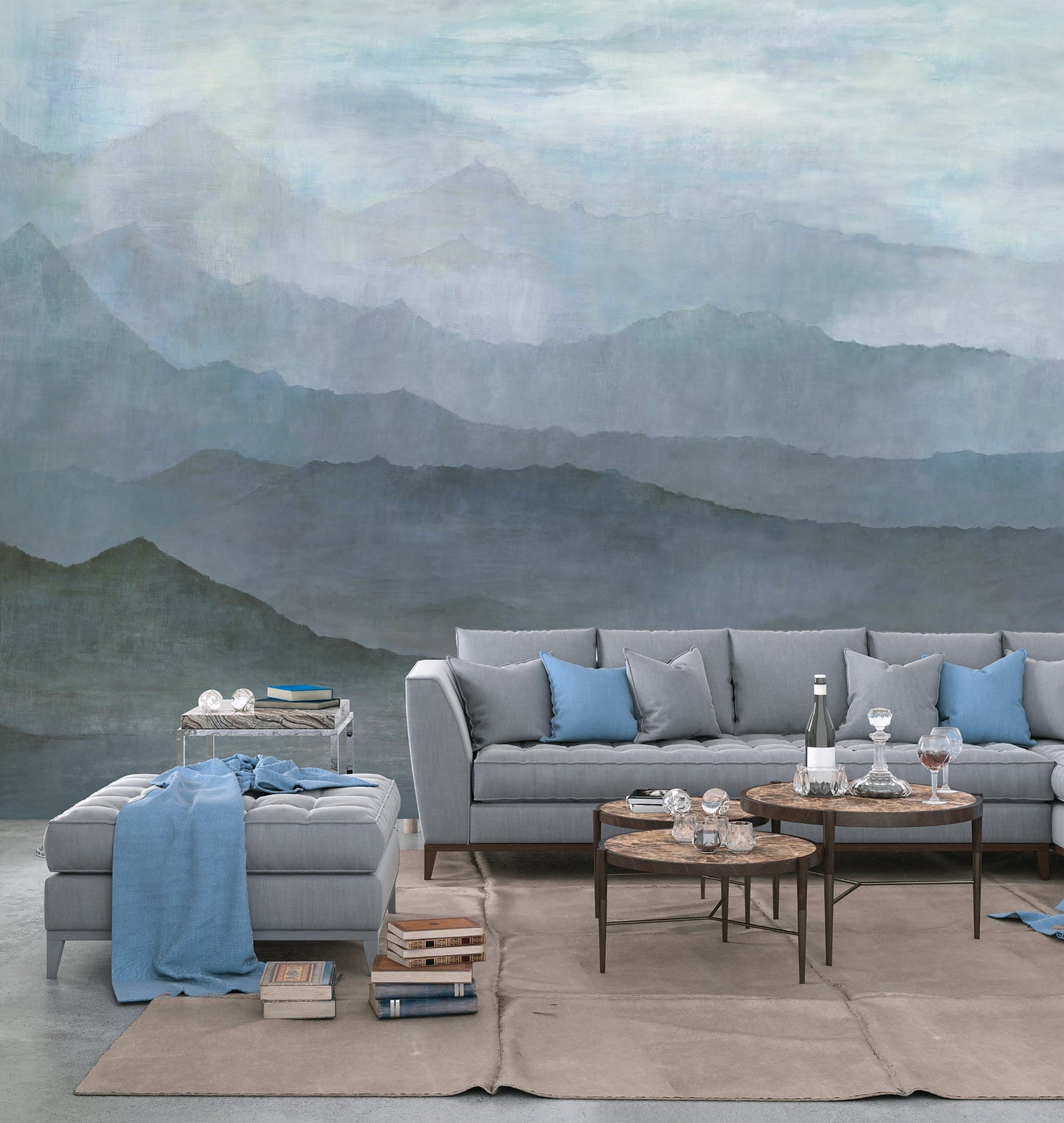 Misty Mountain Blue Wall Mural from the Atmosphere Collection by Galerie Wallcoverings