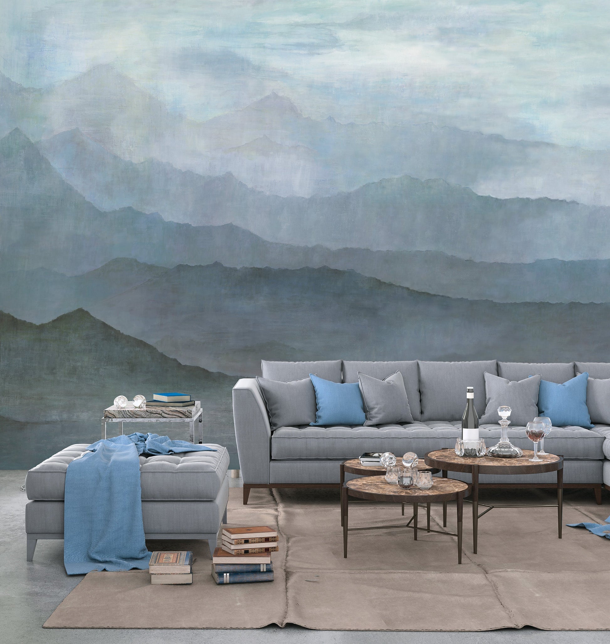 Misty Mountain Blue Wall Mural from the Atmosphere Collection by Galerie Wallcoverings