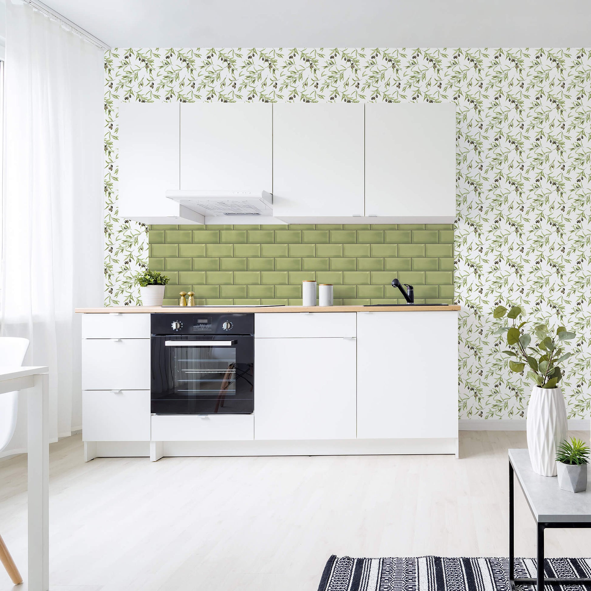 Olive Drupe Green/Black Wallpaper from the Just Kitchens Collection by Galerie Wallcoverings