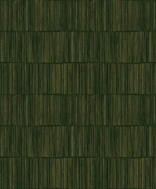 Bamboo Stripe Wallpaper in Dark Green/Gold