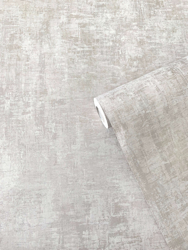 Distressed Plaster Wallpaper in Beige/Silver Grey