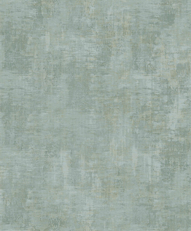 Distressed Plaster Wallpaper in Green/Silver Grey