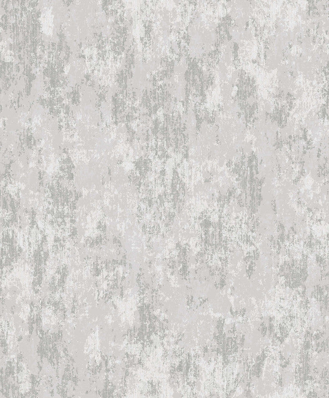 Distressed Plaster Wallpaper in Silver Grey/Cream