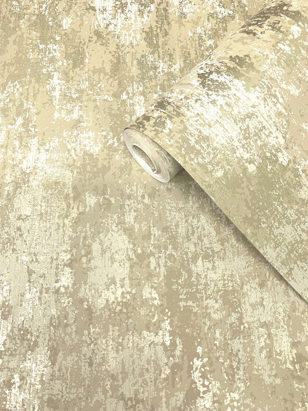 Concrete Industrial Wallpaper in Gold/Beige