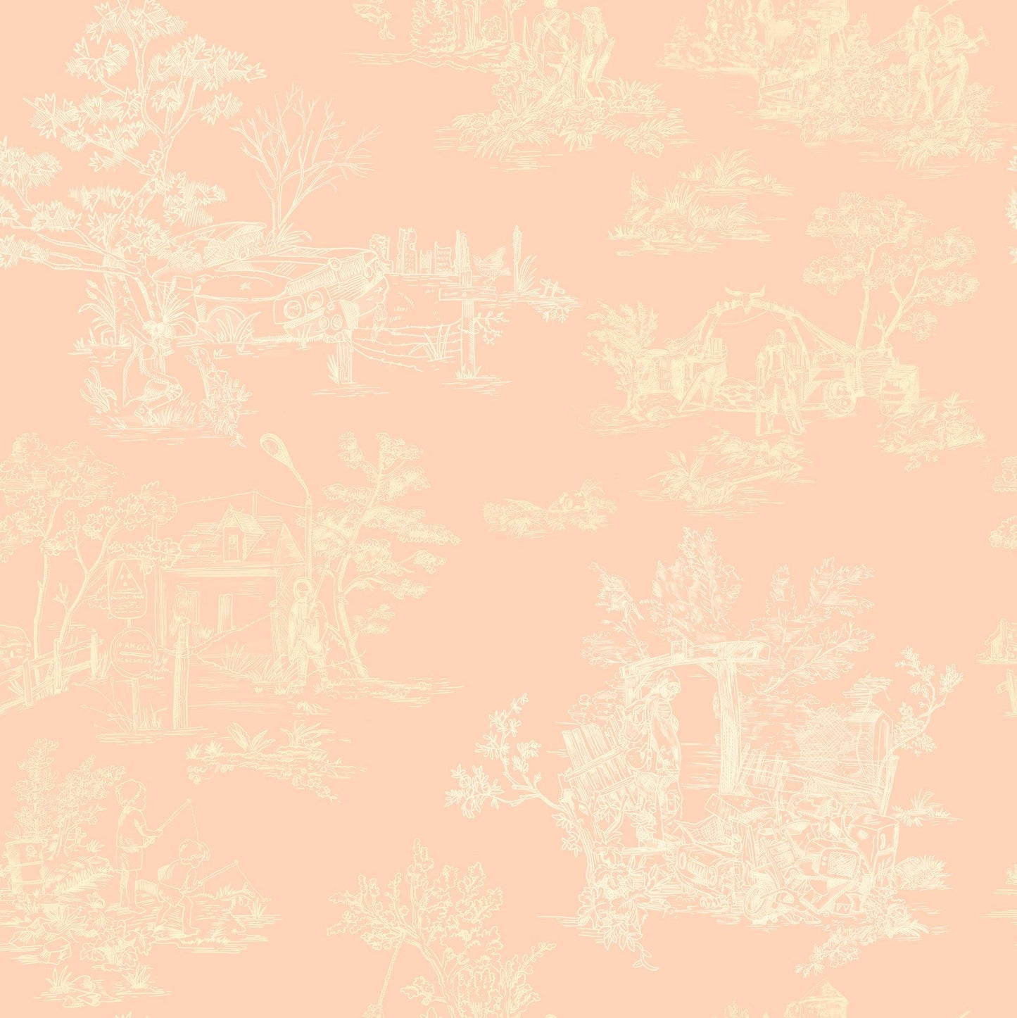 Apocalypse Toile Wallpaper in Blush/Tan