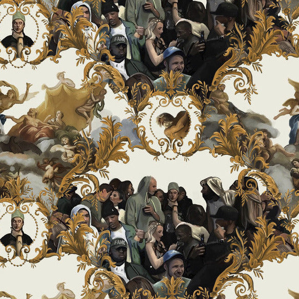 Sample God Save the Biebs Wallpaper in White/Gold