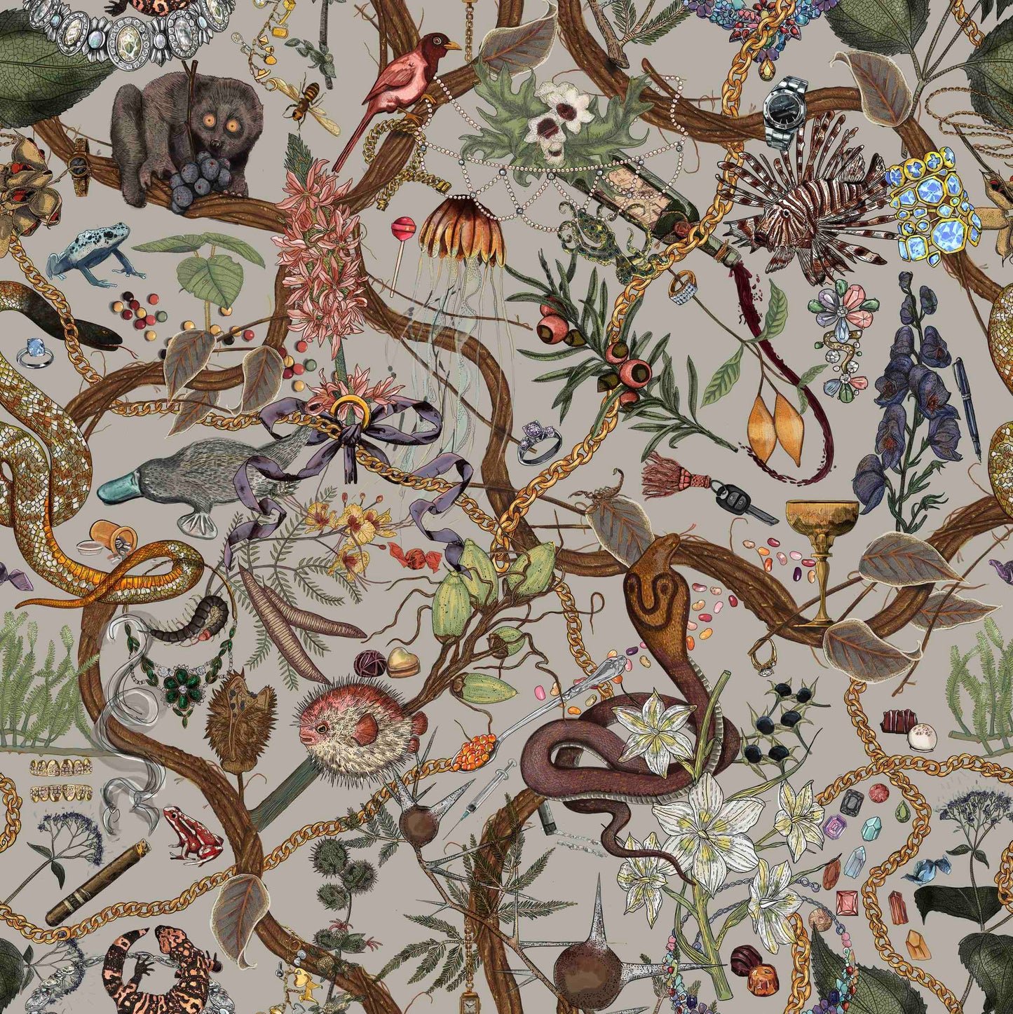 Glamour Life Wallpaper in Gray/Multi
