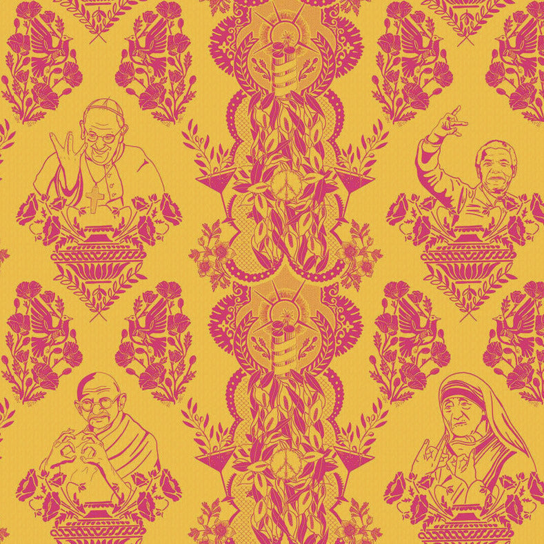 Sample Real Ones Wallpaper in Mustard/Hot Pink