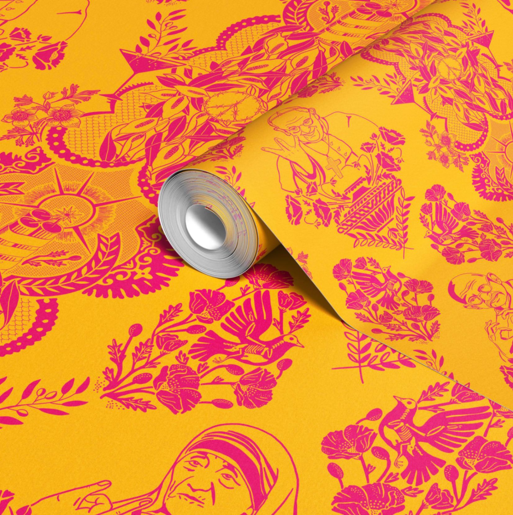 Real Ones Wallpaper in Mustard/Hot Pink