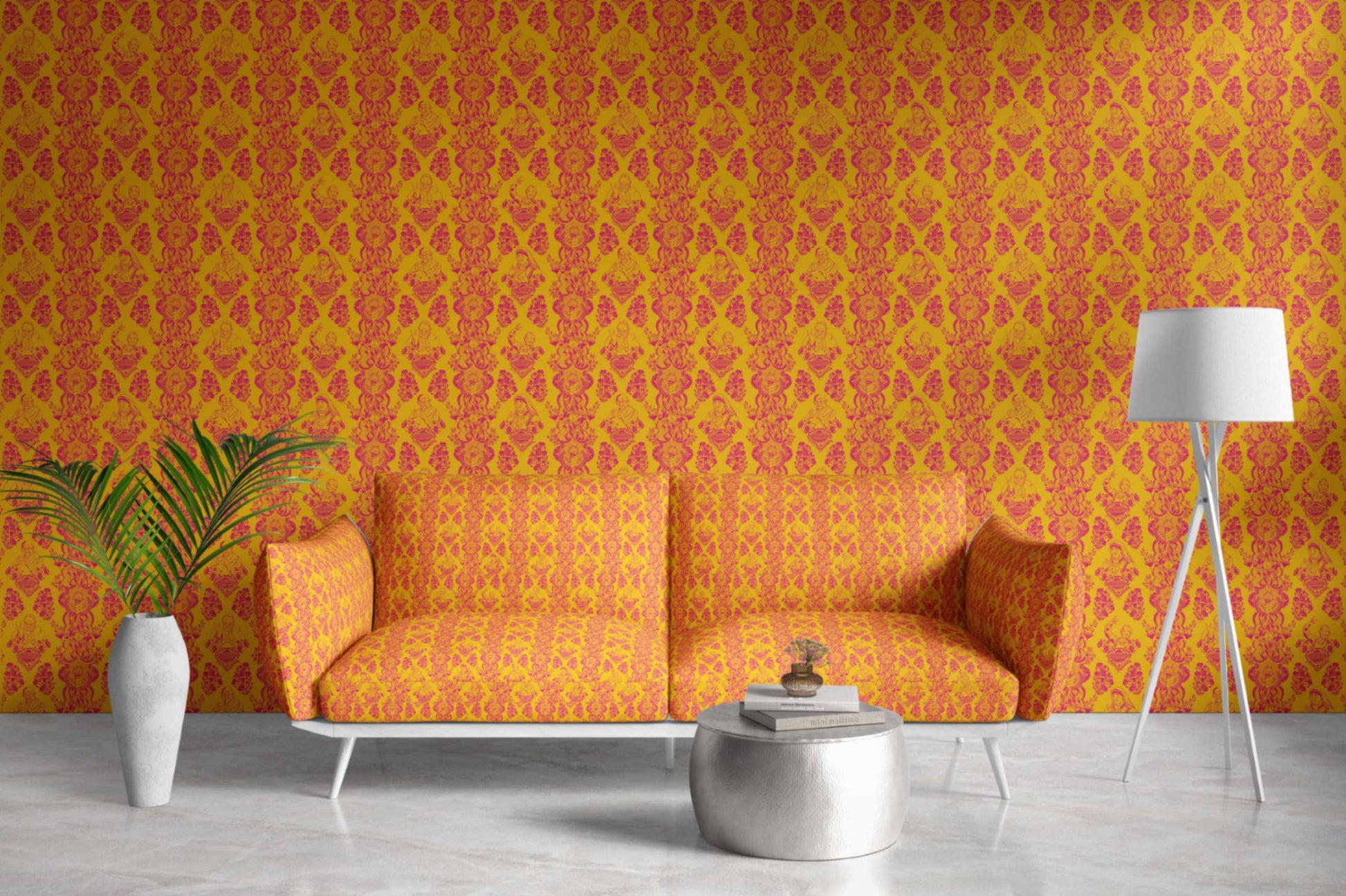Real Ones Wallpaper in Mustard/Hot Pink