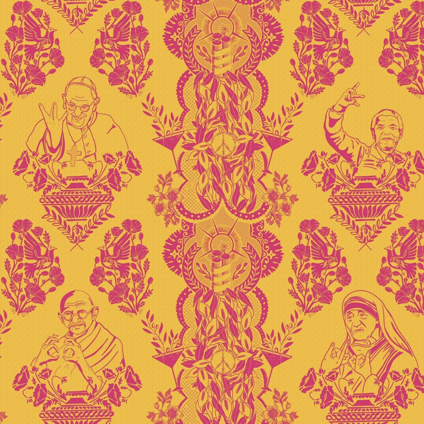 Real Ones Wallpaper in Mustard/Hot Pink