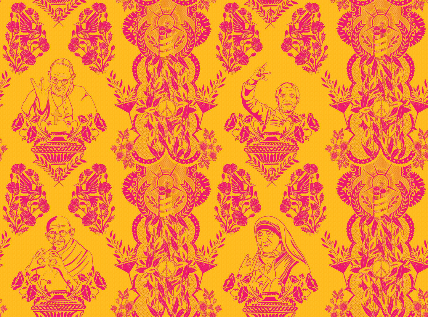 Real Ones Wallpaper in Mustard/Hot Pink