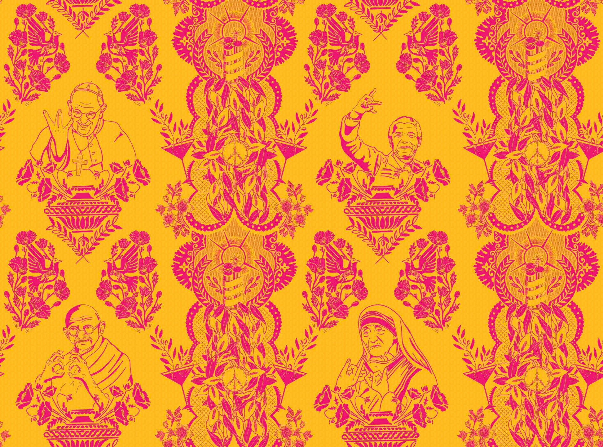 Real Ones Wallpaper in Mustard/Hot Pink