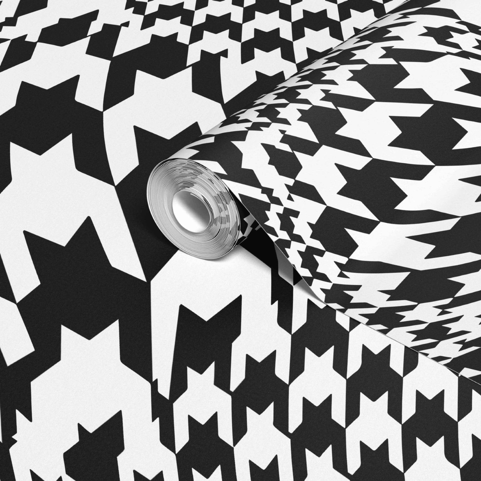 Warped Houndstooth Wallpaper in Black/White