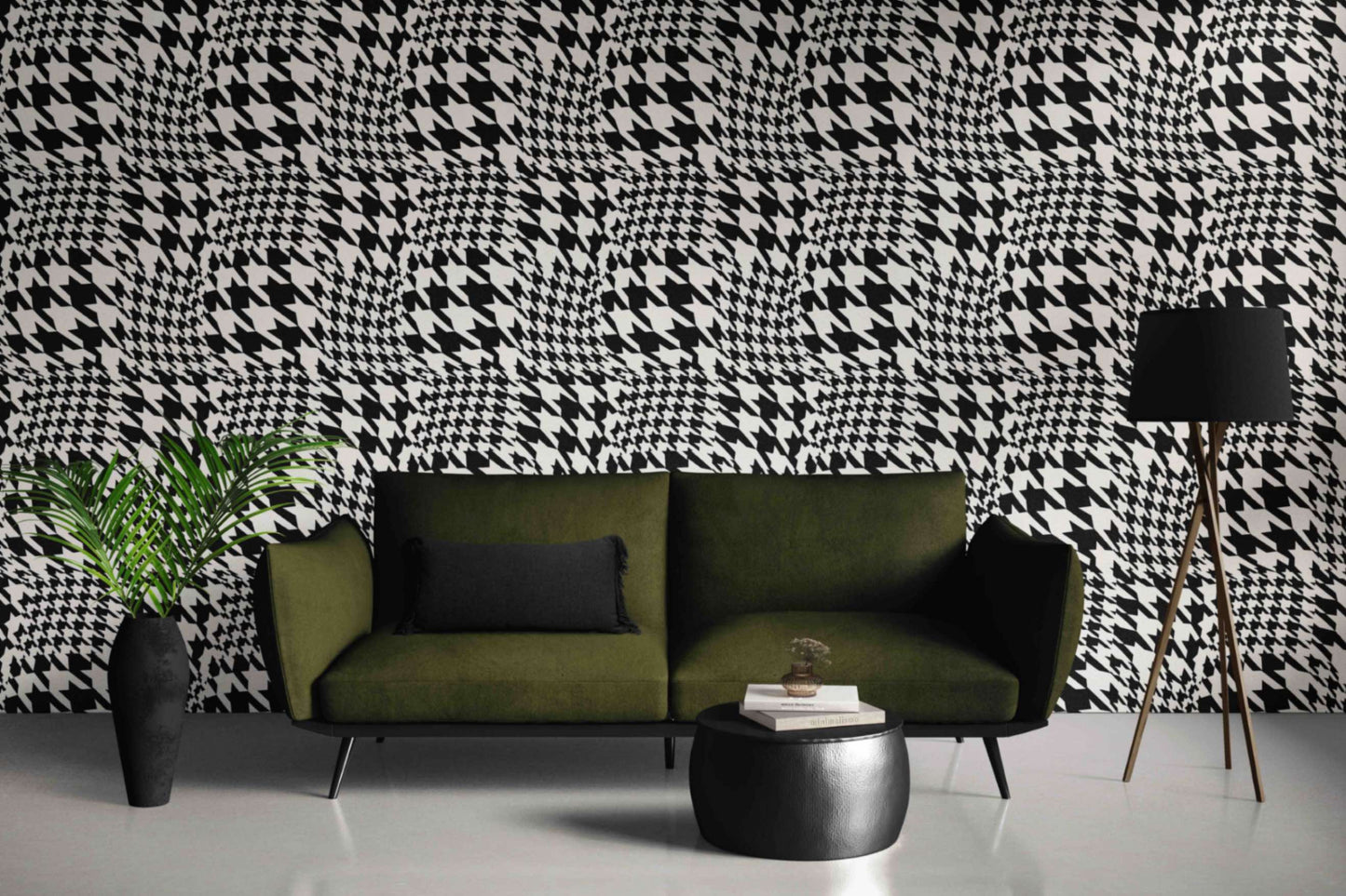 Warped Houndstooth Wallpaper in Black/White