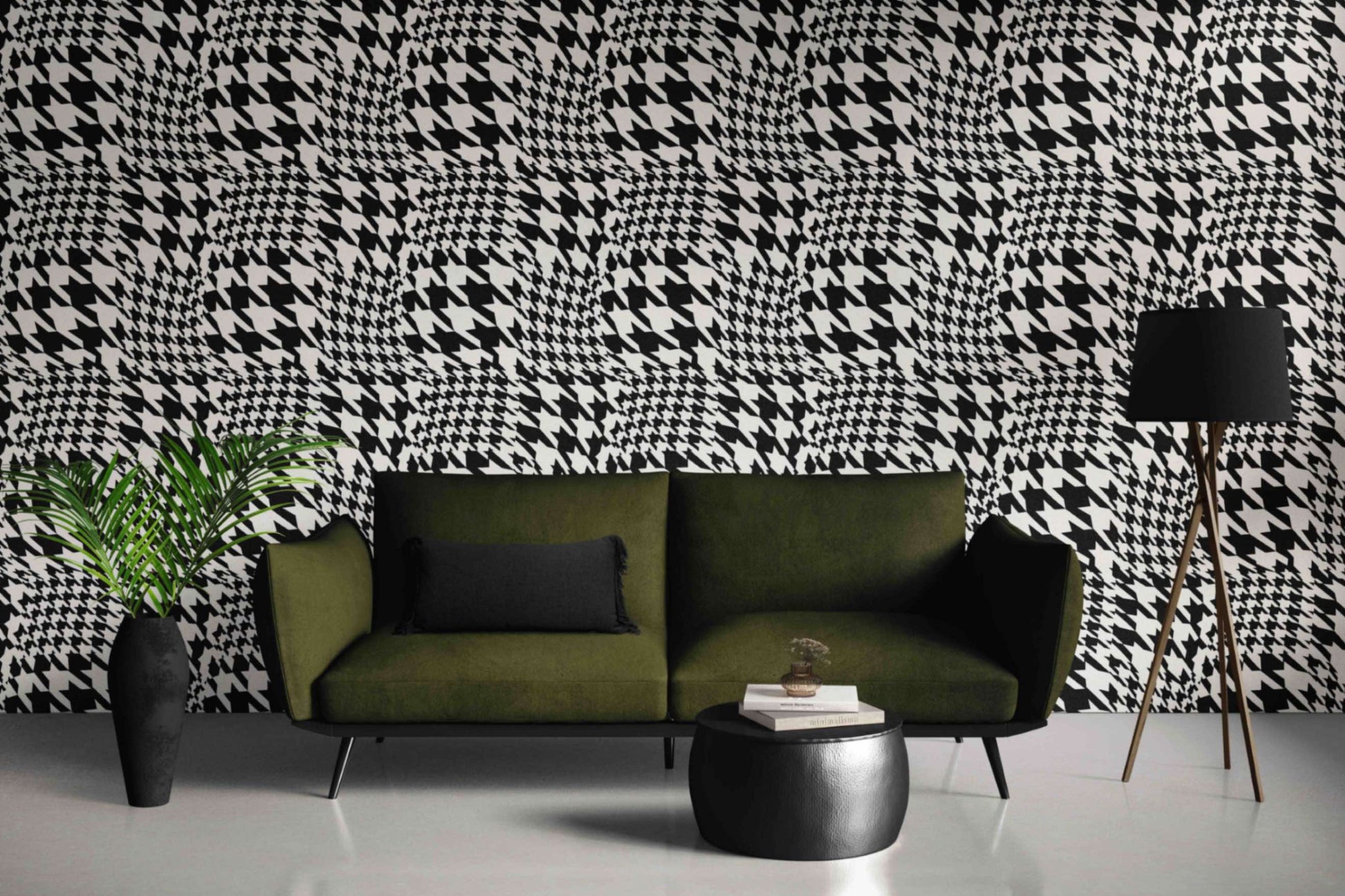 Warped Houndstooth Wallpaper in Black/White