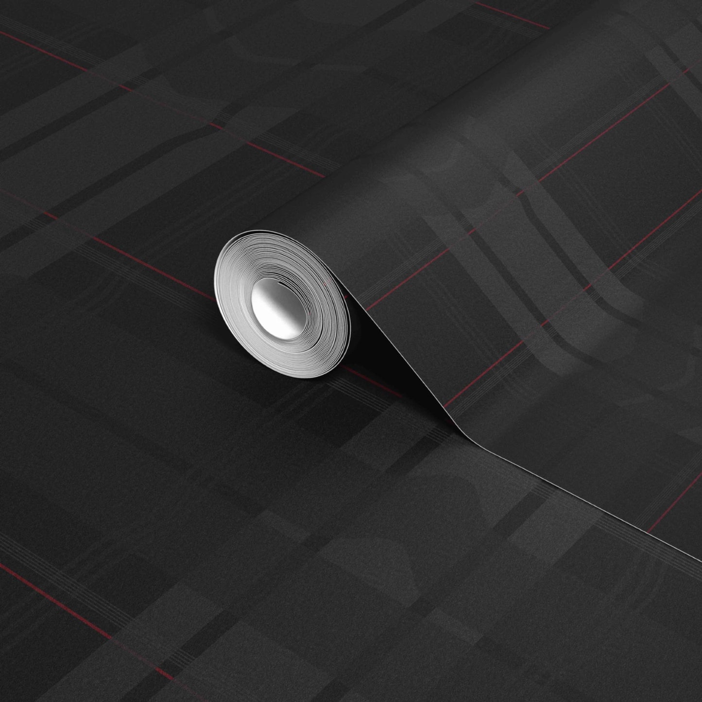 Warped Plaid Wallpaper in Black/Black/Red