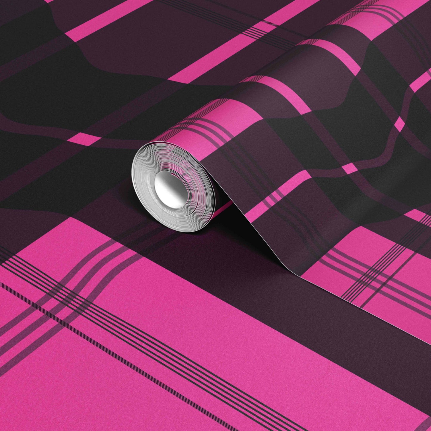 Warped Plaid Wallpaper in Black/Hot Pink