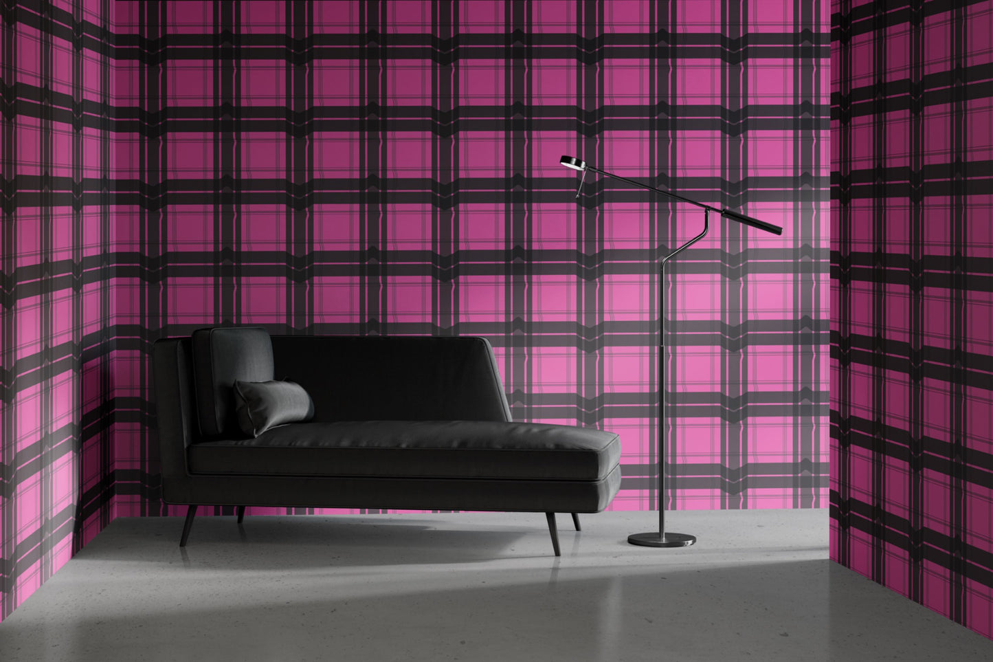 Warped Plaid Wallpaper in Black/Hot Pink